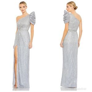 Revolve MAC DUGGAL Embellished One Shoulder Puff Sleeve Sequin Maxi Dress